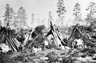 Huttes indiennes de Yosemite, vers 1870
