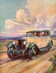 Roadster des années 1920 roulant à toute vitesse sur une route de terre
