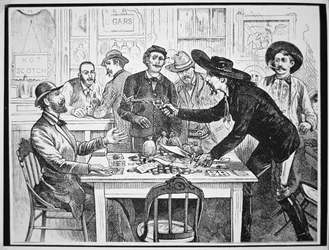 Un joueur accuse un autre joueur de tricherie, vers 1880