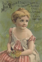 Publicité pour les savons principaux de John Reardon & Sons : Anchor, Oval, Antique et Extra Family Soaps, c.1887