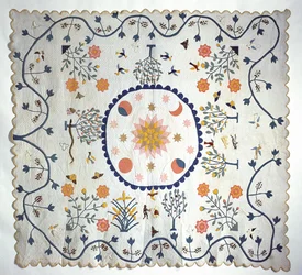 Courtepointe appliquée avec Soleil, Lune, Étoiles et le Jardin d