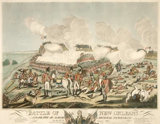 Bataille de la Nouvelle-Orléans et mort du Major Général Packenham le 8 janvier 1815, pub. 1815