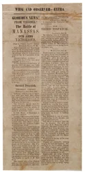 Affiche annonçant la première bataille de Manassas, Whig and Observer Extra, après le 22 juillet 1861