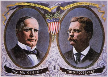 Affiche de campagne pour William McKinley (1843-1901) comme président et Theodore Roosevelt (1858-1919) comme vice-président