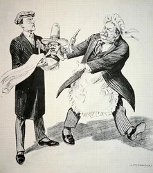 Caricature représentant le président William H. Taft (1857-1930) remettant la 
