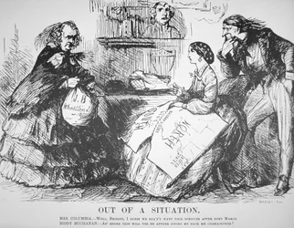 Caricature dans le magazine Vanity Fair satirisant le rejet par le peuple américain de James Buchanan, 7 avril