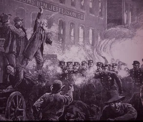 Émeute ouvrière de Haymarket à Chicago en 1886, gravure publiée dans Harper