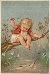 Enfant pêchant dans un ruisseau