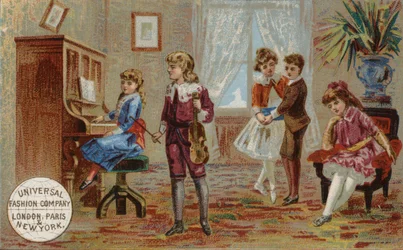 Enfants jouant des instruments de musique et dansant