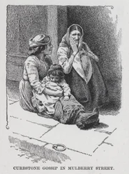 Bavardage sur le trottoir à Mulberry Street (lithographie)