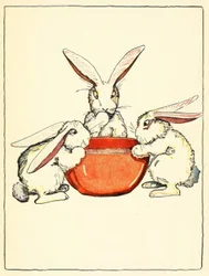 Flopsy, Mopsy et Cotton-Tail ont mangé du pain, du lait et des mûres pour le dîner