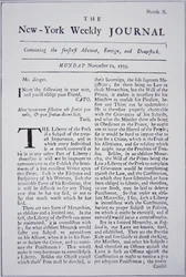 Première page du New-York Weekly Journal discutant de la liberté de la presse