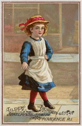 Fille sautant joyeusement (chromolithographie)