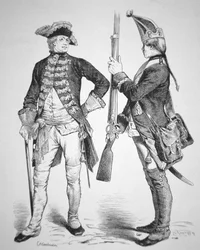 Soldats hessois de 1770, dans leurs uniformes de la guerre d