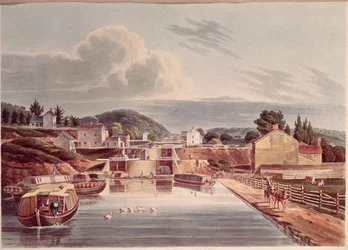Jonction du canal Érié et du canal Nord, gravée par J. Hill, vers 1830-32