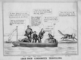 Candidats Loco Foco voyageant sur le système de canaux, publié par J Childs, New York, vers 1848
