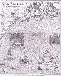 Partie de la carte du capitaine J Smith de la Nouvelle-Angleterre, illustration de l
