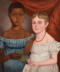 Portrait de deux jeunes filles, début du 19e siècle (huile sur toile)