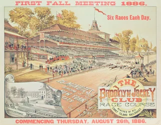 Affiche publicitaire pour le Brooklyn Jockey Club Race Course, 1886