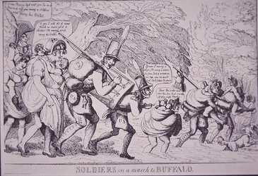 Soldats en marche vers Buffalo (eau-forte)