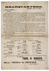 Ordre spécial n° 357 publiant les prix des denrées alimentaires pour prévenir la spéculation, 23 mai 1862