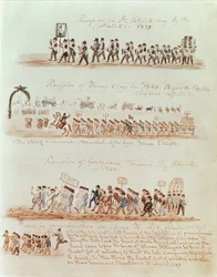 Procession de la Saint-Patrick en 1837 et processions pour Henry Clay, le gouverneur Francis Schunk et James Polk en 1844