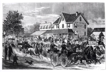 Scène de rue à New York, illustration de New York au XIXe siècle