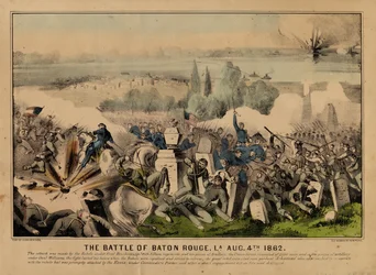 La bataille de Baton Rouge, Louisiane, 4 août 1862, publiée par Currier & Ives, vers 1862