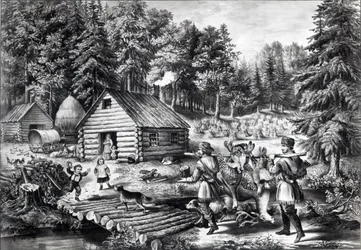 La maison du pionnier à la frontière ouest, pub. par Currier et Ives, 1867