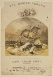 Le brig Marine sauvant des passagers dans des canots de sauvetage du steamer SS Central America après avoir été pris dans un ouragan au large des Carolines en septembre 1857. Plus de 550 noyés et 30 000 livres (14 000 kg) d