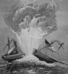 Le premier torpille, inventé par Robert Fulton (1765-1815) détruit la brig danoise 