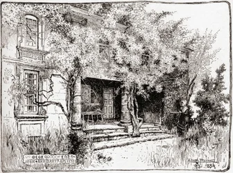 La maison de John Bartram près de Philadelphie, extrait de The Century Illustrated Monthly Magazine, publié en 1884 (gravure sur bois)