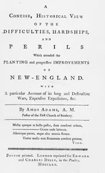 Page de titre de Une Vue Concise et Historique des Difficultés, Épreuves et Périls qui ont accompagné la Plantation et les Améliorations Progressives de la Nouvelle-Angleterre, 1770