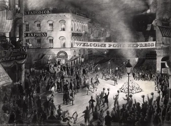 Arrivée triomphale du premier messager du Pony Express à Sacramento, 13 avril 1860