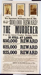 Affiche du département de la Guerre de Washington annonçant une récompense de 100 000 dollars pour retrouver l