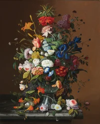 Nature morte de fleurs avec nid d