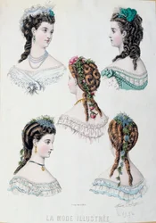Cinq coiffures de femmes (La mode illustrée)