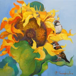 Les moineaux du tournesol doré