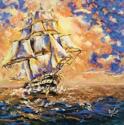 Un grand voilier au coucher du soleil
