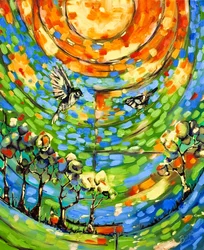 Paysage coloré avec des oiseaux