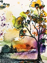 Arbre aux couleurs chatoyantes au coucher du soleil