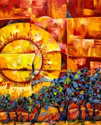 Des arbres aux couleurs chatoyantes au coucher du soleil