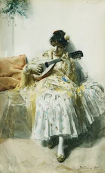 Une fille espagnole jouant de la mandoline