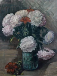 Pivoines et hémérocalles (huile sur toile)