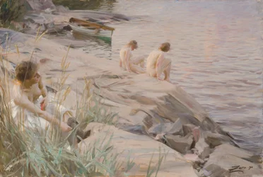 Jeunes filles se baignant en plein air