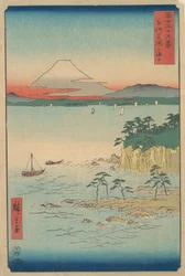 Fuji depuis Miura, Sagami Soshu Miura no Kaijo, de la série Trente-six vues du mont..., 1858