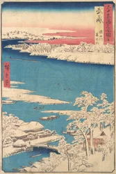 Matin après une chute de neige, la rivière Sumida, province de Musashi, de la série Vues (vers 1853)