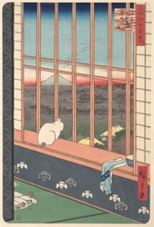 Fêtards revenus du festival Tori no Machi à Asakusa, de la série Cent..., 1857