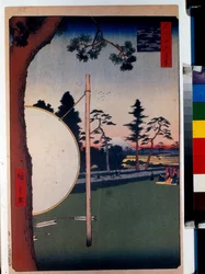Estampe japonaise: La piste de course hippique à Takata