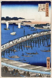 Les rives du fleuve au pont Ryogoku (Cent vues célèbres d